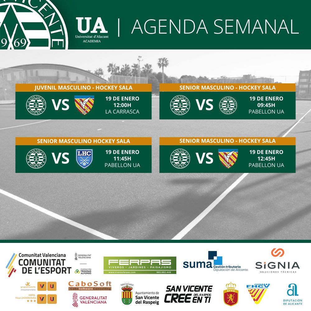 🗓️ Os dejamos por aquí todos los horarios de los partidos de este fin de semana.

#hockey #SUMAconeldeporte #hockeysanvicente #comunitatsport <a href="/FTA_CV/">Fun.Trinidad Alfonso</a> <a href="/comunitatesport/">Comunitat de l'Esport</a>