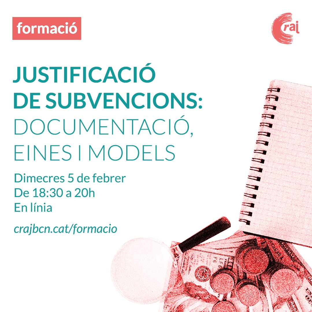 📝#FormacióCRAJ | Teniu clars quins són els aspectes a tenir en compte a l’hora de fer la justificació de les subvencions? Us perdeu entre tota la documentació que cal presentar?

🗓️ Dimecres 5/02 - 18:30h
💻 Formació en línia
➕ Info i inscripcions crajbcn.cat/anunci/justifi…