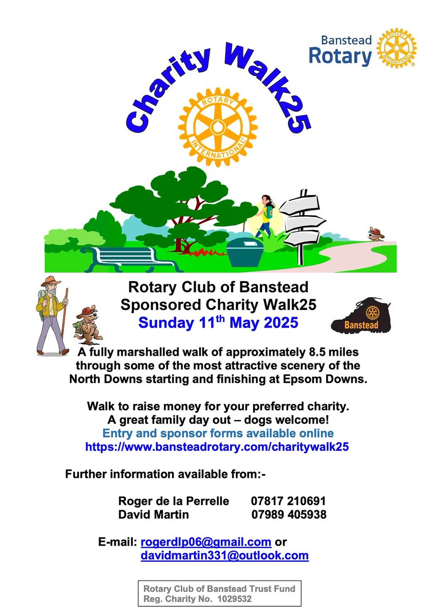 BansteadRotary's tweet photo. #Banstead volunteer Rotary Charity Walk 11May RT pls @ParkinsonsUK @BeatEating @guidedogs @psdsinfo @mariecurieuk @Nescot @RoseberySchool1 @WilsonsPFA @DownlandsTrust @SightforSurrey @SirStanleyMatth @theCALMzone  @SchoolinaBag1 @ToastmastersUKI @ShawleyPrimary @TadworthVillage https://t.co/TbgWA66Du3