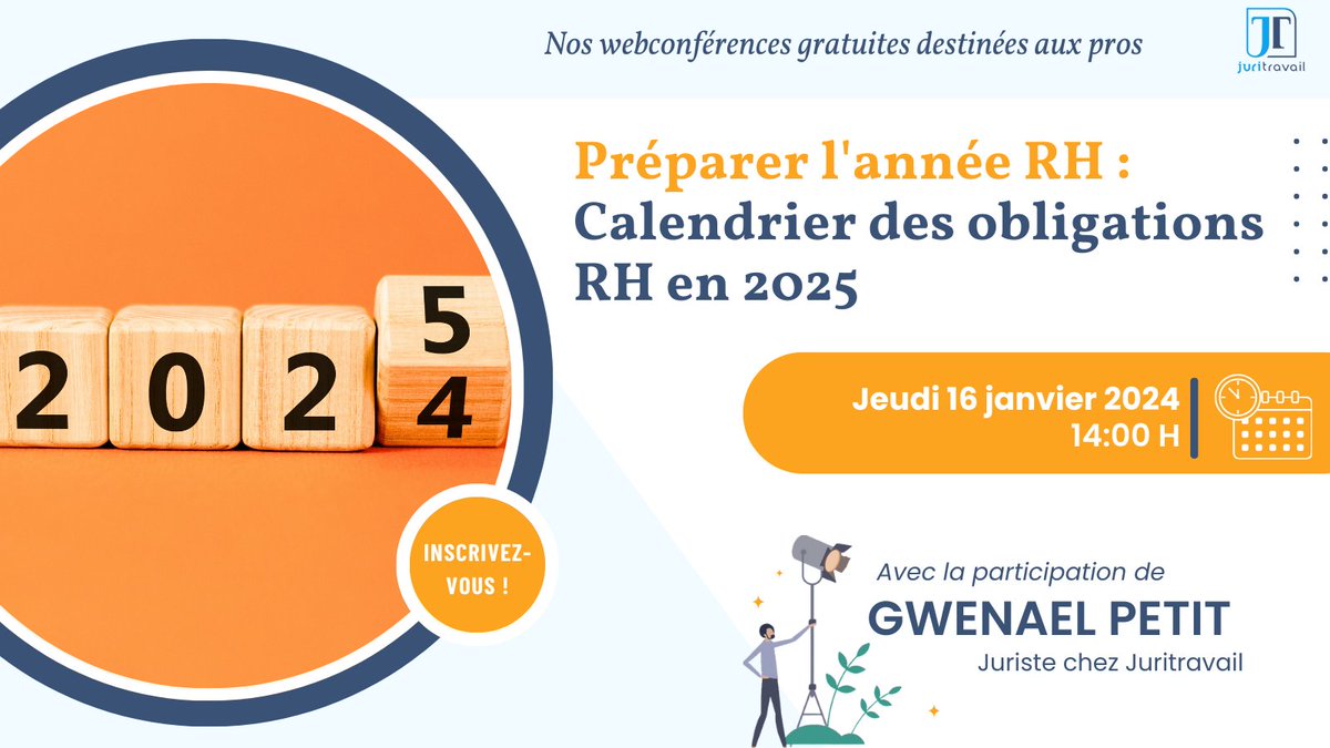 📅 #JJ #WEBCONFÉRENCE : RH, ne laissez rien au hasard en 2025 grâce à notre décryptage complet du calendrier RH ! 🎥

🕚 Aujourd'hui à 14h : Ne manquez pas notre session dédiée aux RH pour maîtriser les moments clés de l'année 2025 !
🎟Pour vous inscrire 👉buff.ly/3ZdkslQ