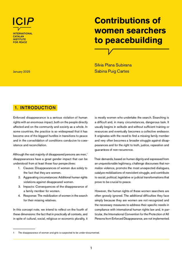 At the 1st World Congress on #EnforcedDisappearances #WCED today we present the paper 📄"Contributions of women searchers to peacebuilding".

✍️By <a href="/Sabinapuigc/">Sabina</a> &amp; <a href="/Silviaplanasu/">Sílvia PS</a> 

🔎Available here ➡️icip.cat/wp-content/upl…