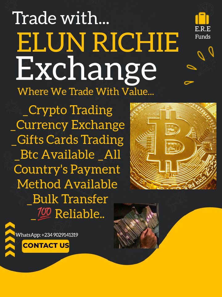 Follow the Elun Richie Exchange... channel on WhatsApp:. We trade on all Crypto currencies including Btc, gifts cards, all Country's payment 💯 verified and reliable whatsapp.com/channel/0029Va…