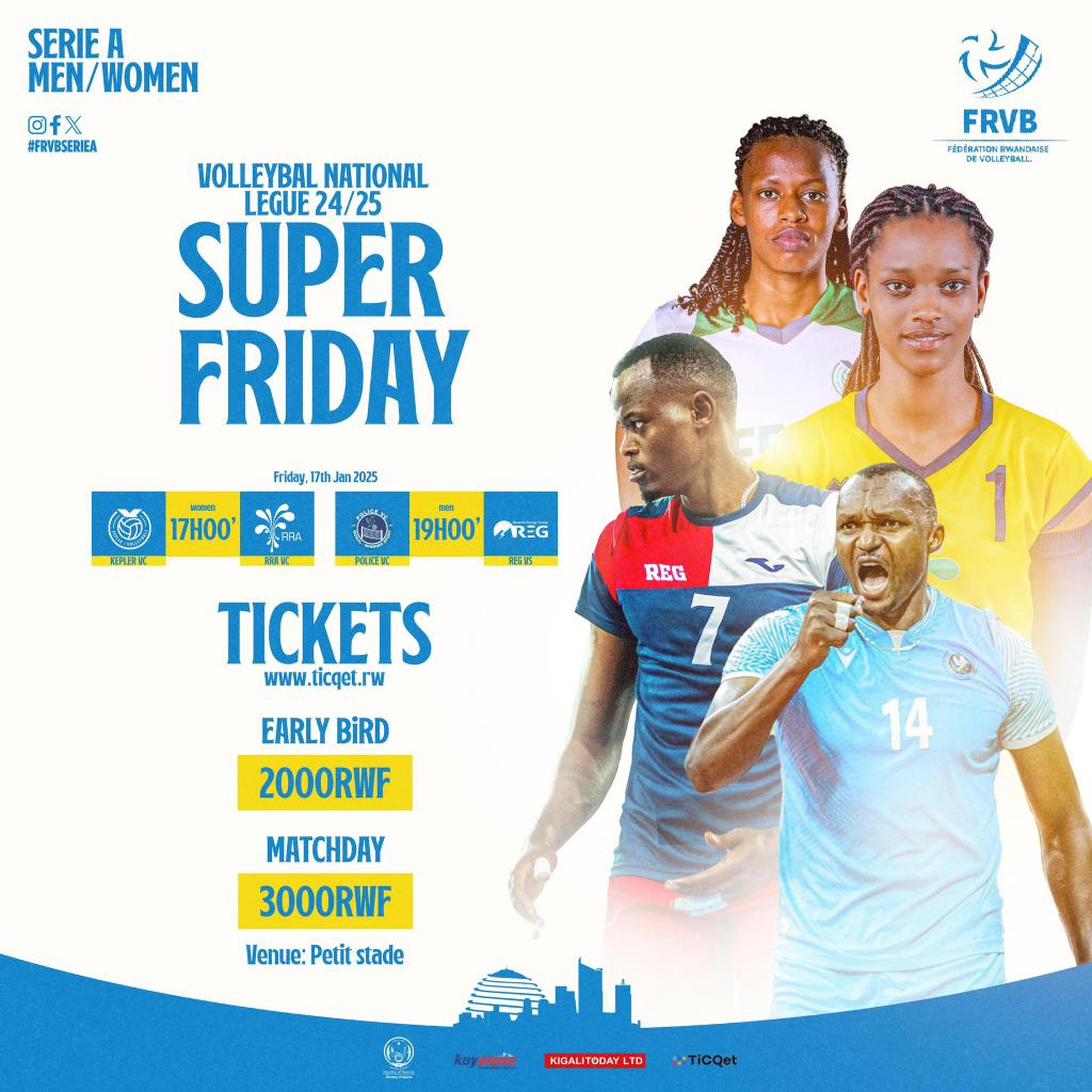 Ku wa Gatanu,  17 Mutarama 2025, hateganyijwe imikino ibiri ikomeye izabera muri Petit Stade i Remera, 
Guhera saa Kumi n’Imwe, RRA VC ya mbere mu bagore na Kepler WVC ya kane.
saa Moya z’umugoroba, Police VC ya mbere mu bagabo izacakirana na REG VC ya kabiriri <a href="/OfficialTiCQet/">TiCQet</a>