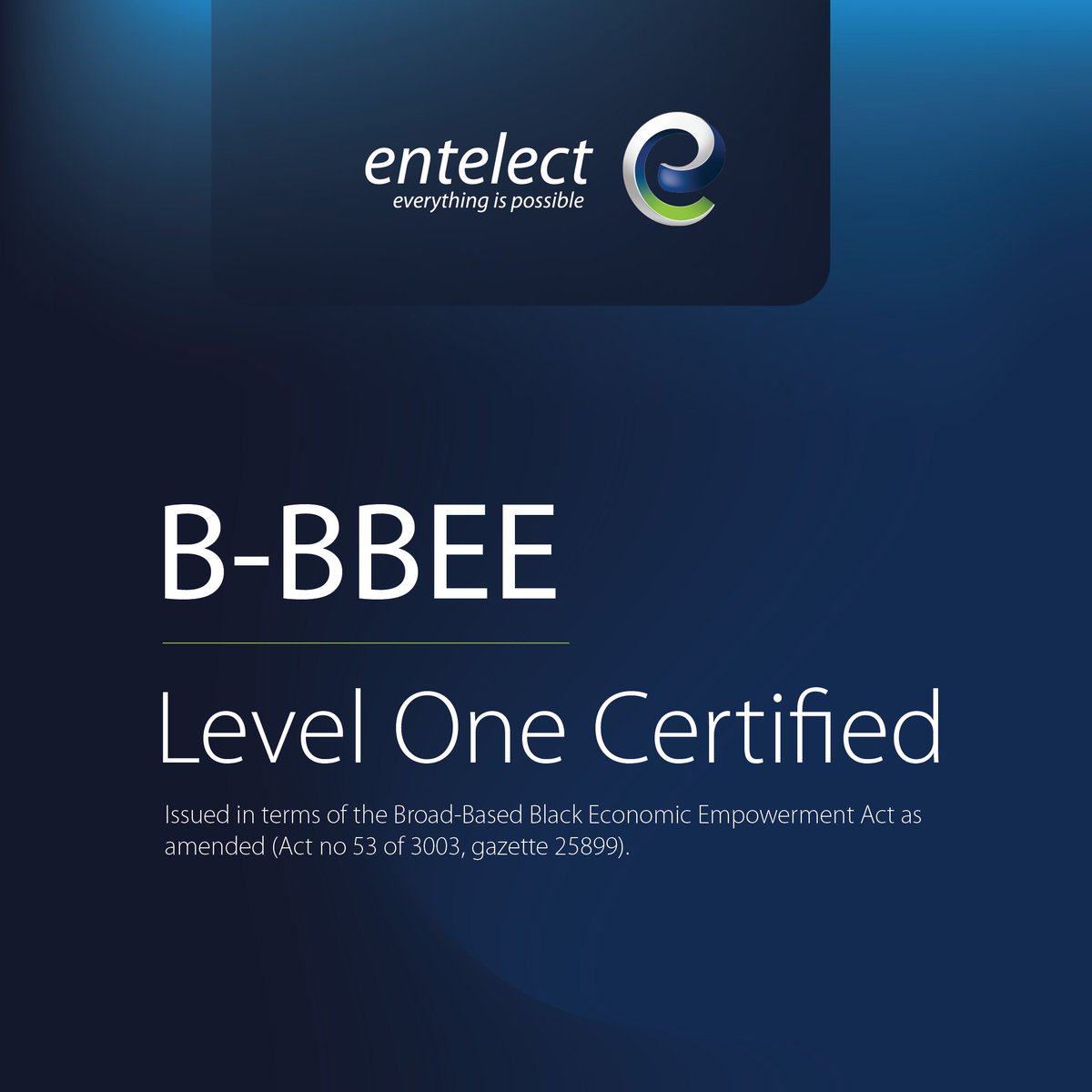 Entelect's tweet photo. Entelect is proud to announce it has achieved B-BBEE level one status, reaching a pivotal milestone in its commitment to transformation: https://t.co/74KrfzbsD7 https://t.co/WeWnmVIdZ6