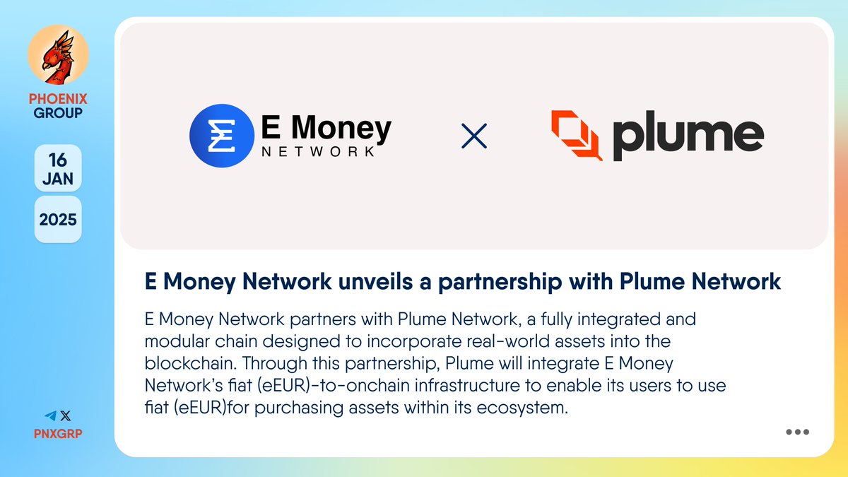 🔥 @EMoney_Network unveils a partnership with @PlumeNetwork #EMoneyNetwork  partners with #PlumeNetwork, a fully integrated and modular chain designed  to incorporate real-world assets into the blockchain. Through this  partnership, Plume will integrate E