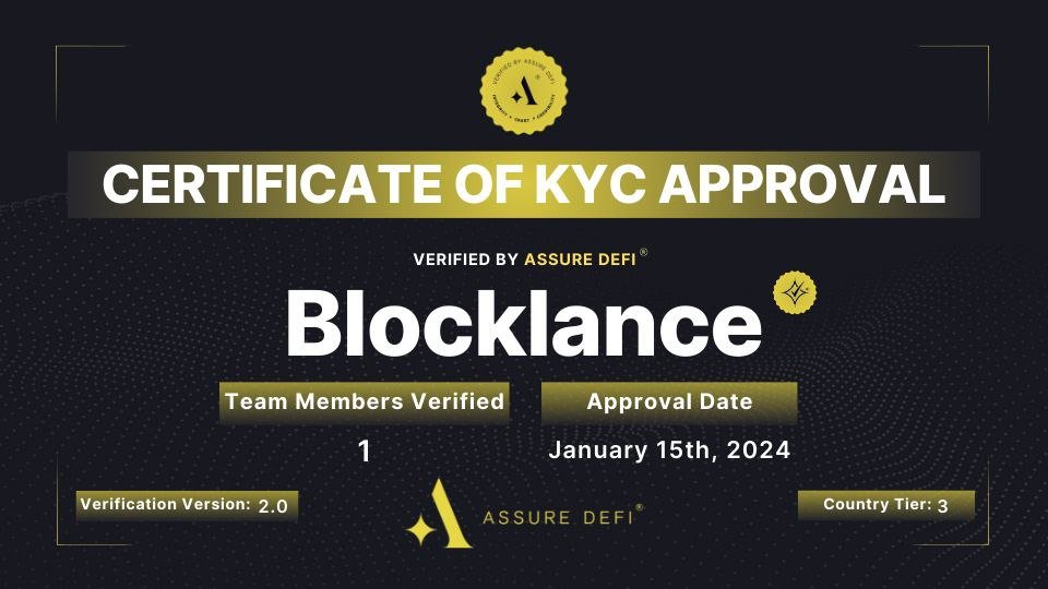 Blocklance (@blocklancegigs) on Twitter photo Big Update!
We’re thrilled to announce that our KYC verification with <a href="/AssureDefi/">Assure DeFi</a> has been officially APPROVED! ✅
Link: projects.assuredefi.com/project/blockl…
This is a major milestone in our commitment to trust, security, and transparency.
Thank you for being part of this journey! Big Update!
We’re thrilled to announce that our KYC verification with <a href="/AssureDefi/">Assure DeFi</a> has been officially APPROVED! ✅
Link: projects.assuredefi.com/project/blockl…
This is a major milestone in our commitment to trust, security, and transparency.
Thank you for being part of this journey!