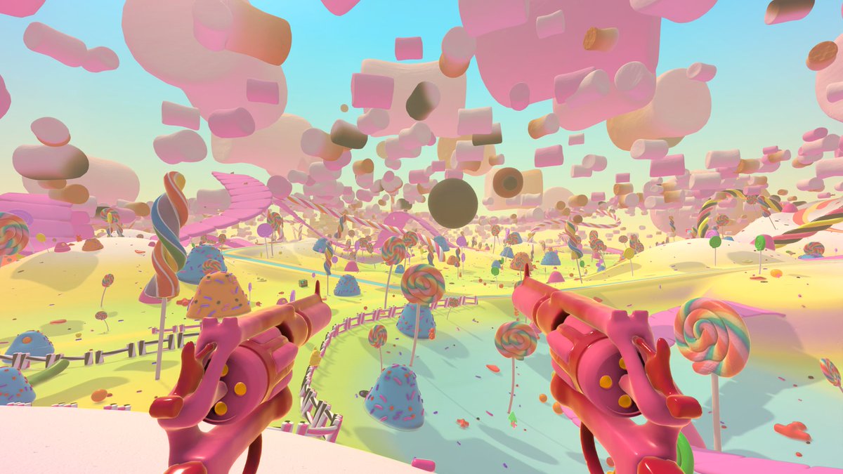 Improved environment visuals of my #3D #candy-themed #action #roguelike #shooter. 

#gaming #indiegames #gamedev #indiedev #unity3D