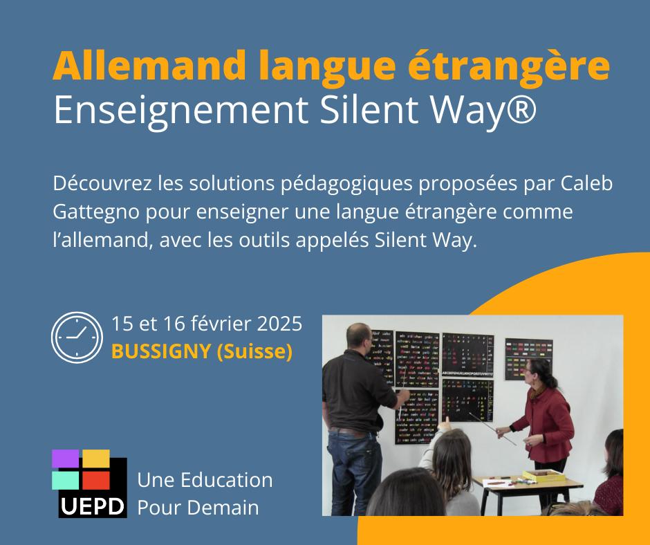 UEPD's tweet photo. J-10 ⏰ avant la fin des inscriptions !
📢 Allemand langue étrangère© : enseigner avec le Silent Way 💡
🚩 BUSSIGNY
🗓 15 &amp; 16 février 2025
👉 https://t.co/UA9BWtz98u
Venez nombreux !
#allemand #silentway #apprentissage #pédagogie #Gattegno #enseignerautrement https://t.co/IPCUiY4eC5