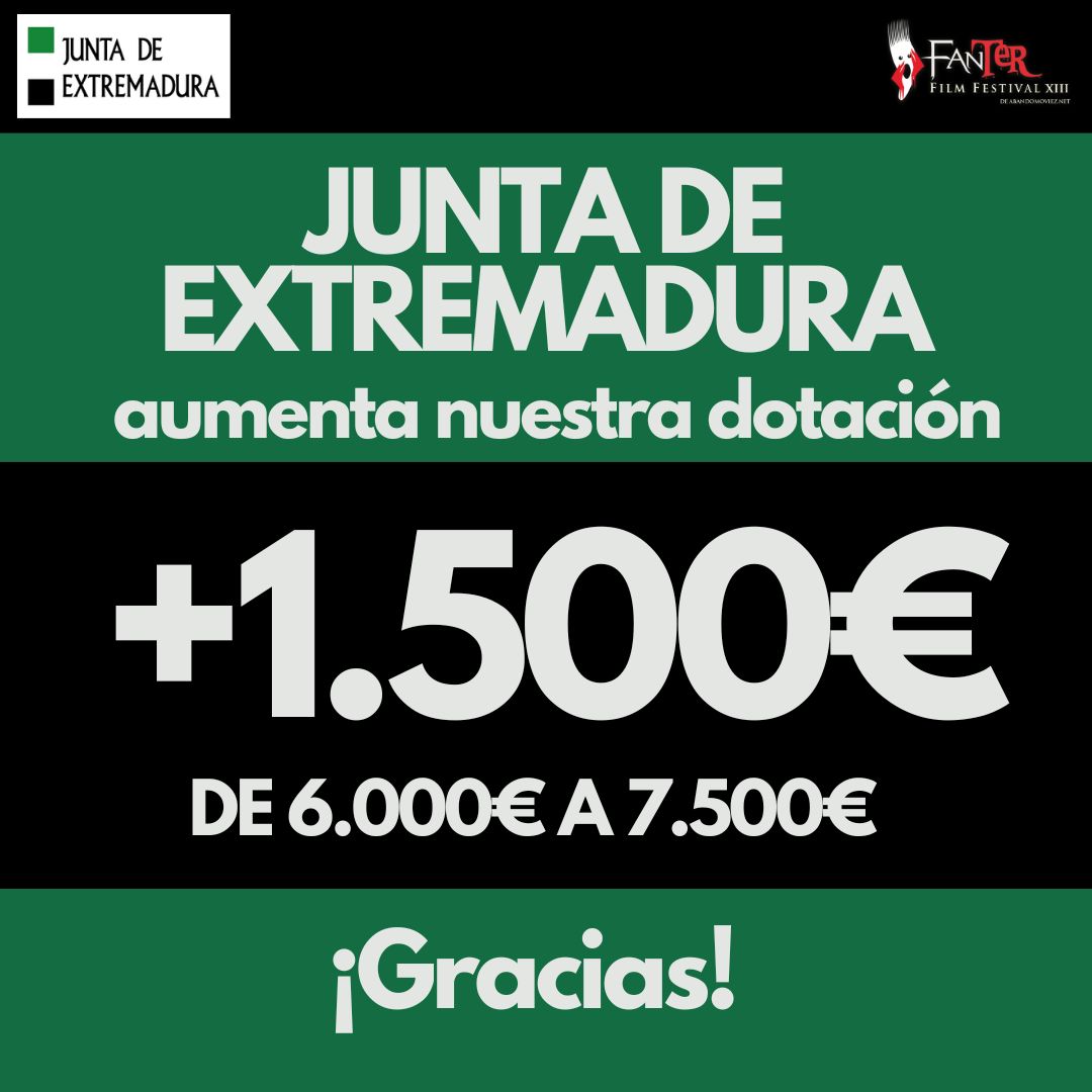 🎉 Queremos agradecer a la Junta de Extremadura por aumentar nuestra dotación. Este gesto nos permite soñar con recuperar el tercer día del festival y seguir fortaleciendo nuestro compromiso con la cultura y el cine de terror en la región. 🙌🎬
 <a href="/Junta_Ex/">Junta de Extremadura</a> <a href="/FilmotecaEx/">Filmoteca de Extremadura</a>