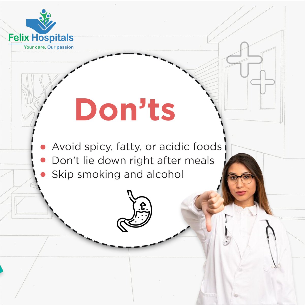 WellnessFelix's tweet image. GERD? Not Today! Simple dos and don’ts for relief!

#GERD #dosanddonts #heartburn #stomachproblems #noida #hospitalinnoida #healthcare #treatment #HealthCheckup #felixhospitals