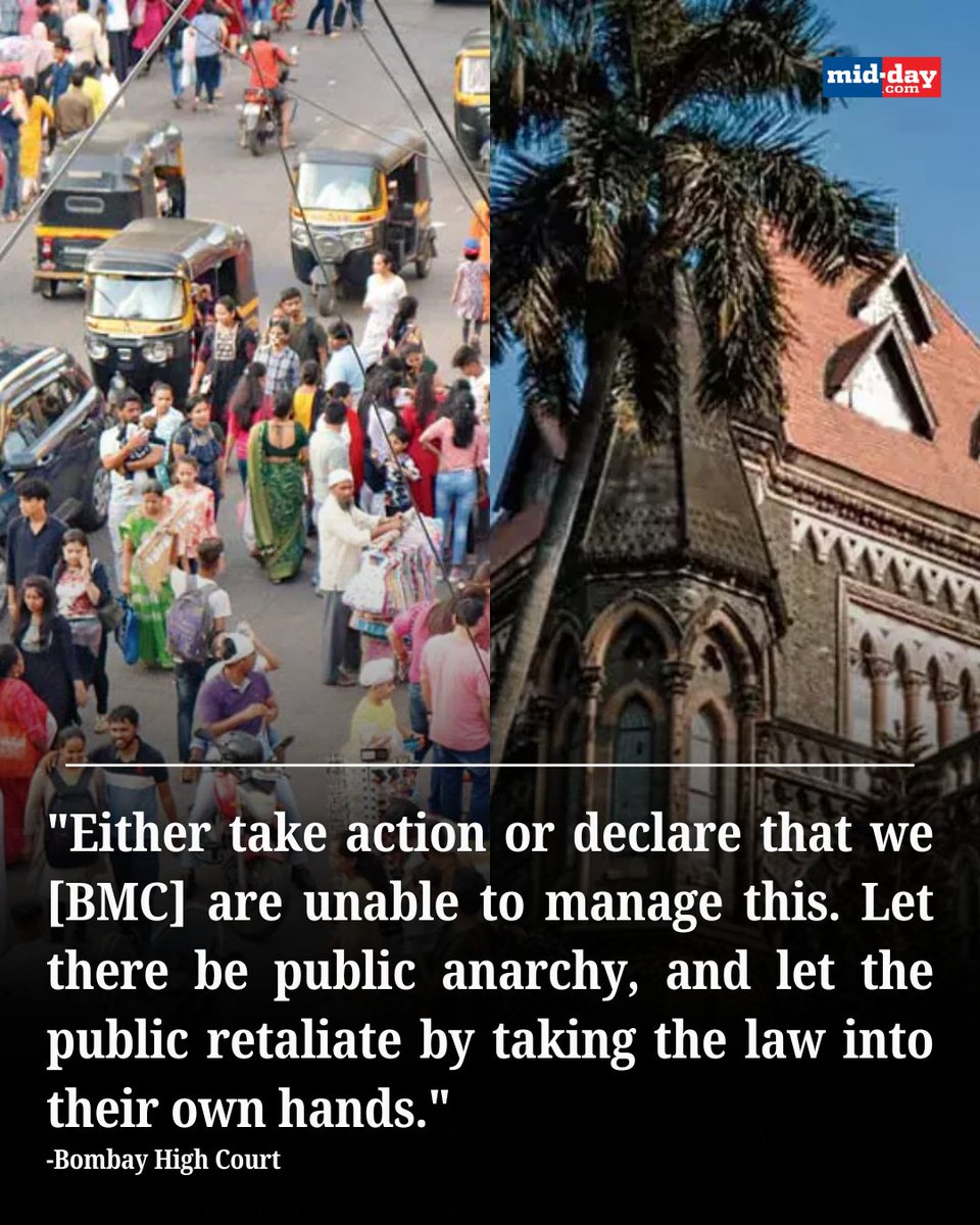 Mid Day (@mid_day) on Twitter photo The Bombay High Court has directed the BMC to initiate #action against illegal hawkers in 20 locations across the city.
The #court raised concerns about hawkers being tipped off, as they flee before BMC arrives or return shortly after its van departs.
Via: <a href="/PrasunChoudhari/">Prasun Choudhari</a> The Bombay High Court has directed the BMC to initiate #action against illegal hawkers in 20 locations across the city.
The #court raised concerns about hawkers being tipped off, as they flee before BMC arrives or return shortly after its van departs.
Via: <a href="/PrasunChoudhari/">Prasun Choudhari</a>