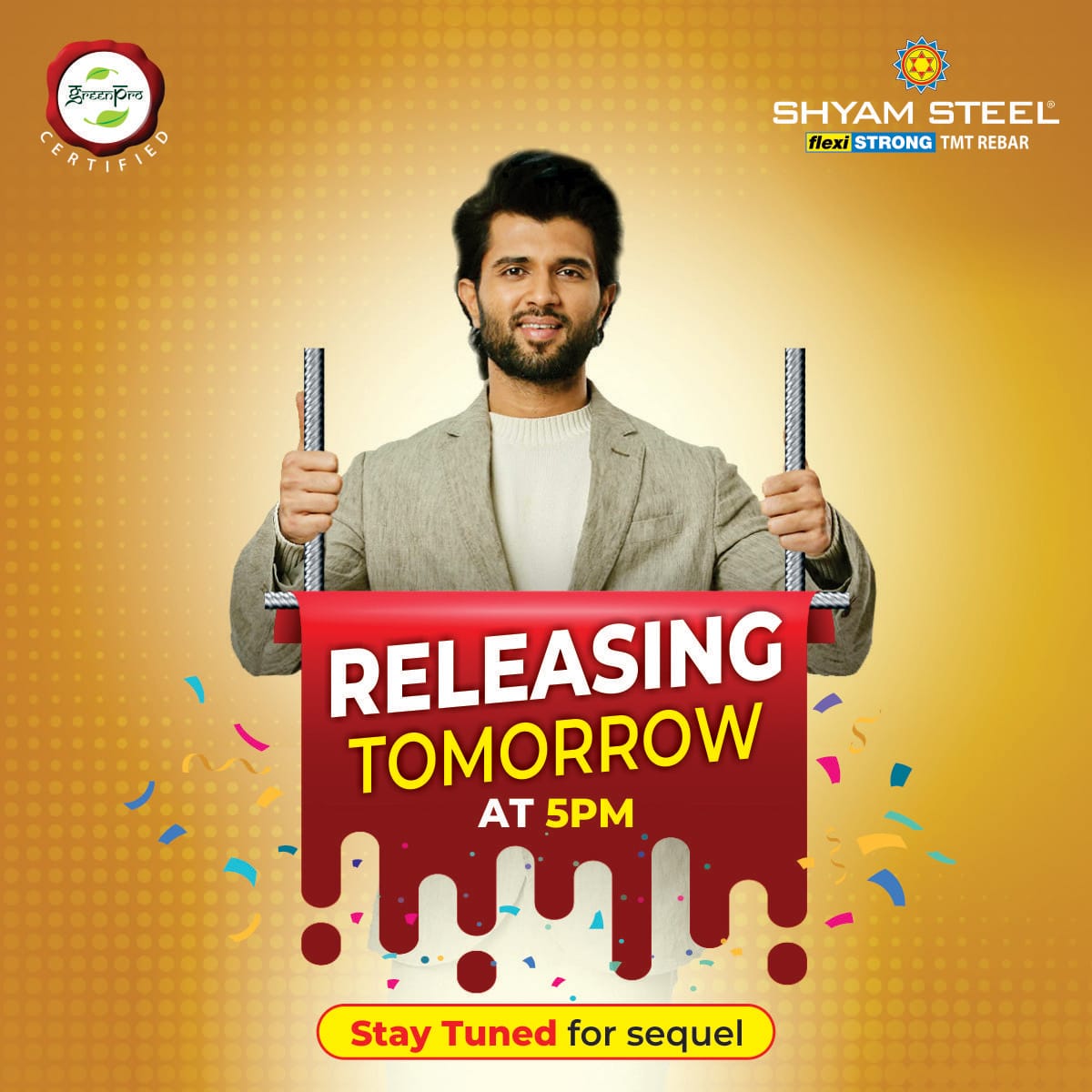 ShyamSteelIndia's tweet photo. Are you ready for the big reveal?

The wait is finally over! The sequel to our popular Vijay and Simran TVC releases tomorrow. Stay tuned to know what happens next!

#ShyamSteelIndia #VijayDeverakonda #NewTVC #StayTuned https://t.co/deLBRElGYo