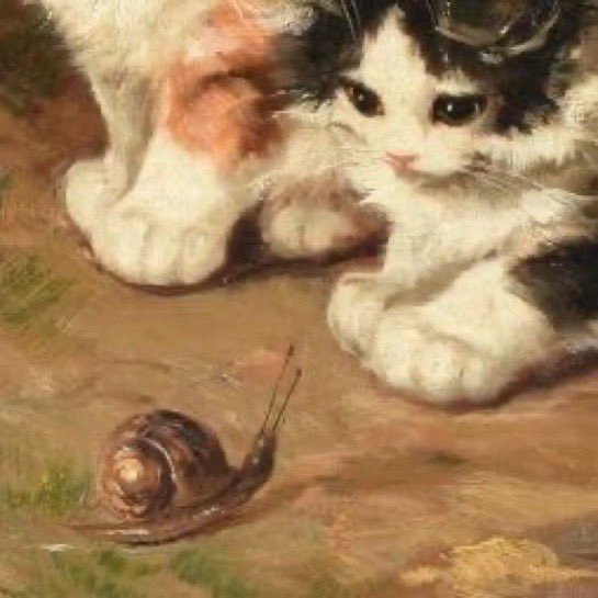 PunchingCat's tweet photo. “Two Kittens And A Snail” by Alfred Arthur Brunel De Neuville. https://t.co/6lTBwrQiil