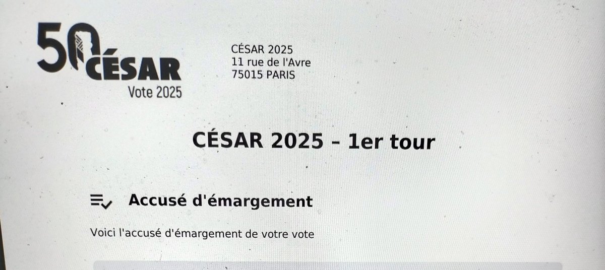 Votes 1er tour des César : A voté !
#cesar2025 #votes @Les_Cesar