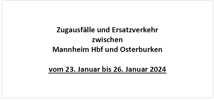 Regio_Mitte's tweet photo. #S1 #S2 #S4 #S5 Vorankündigung! #Bauarbeiten zwischen #Heidelberg <> #Osterburken vom 23.01.25 bis zum 26.01.25. 
Es kommt zu geänderten #Fahrzeiten, #Teilausfällen, #Zugausfällen und #Ersatzverkehr. 
Bitte informieren Sie sich. https://t.co/OFXn9DQfHk