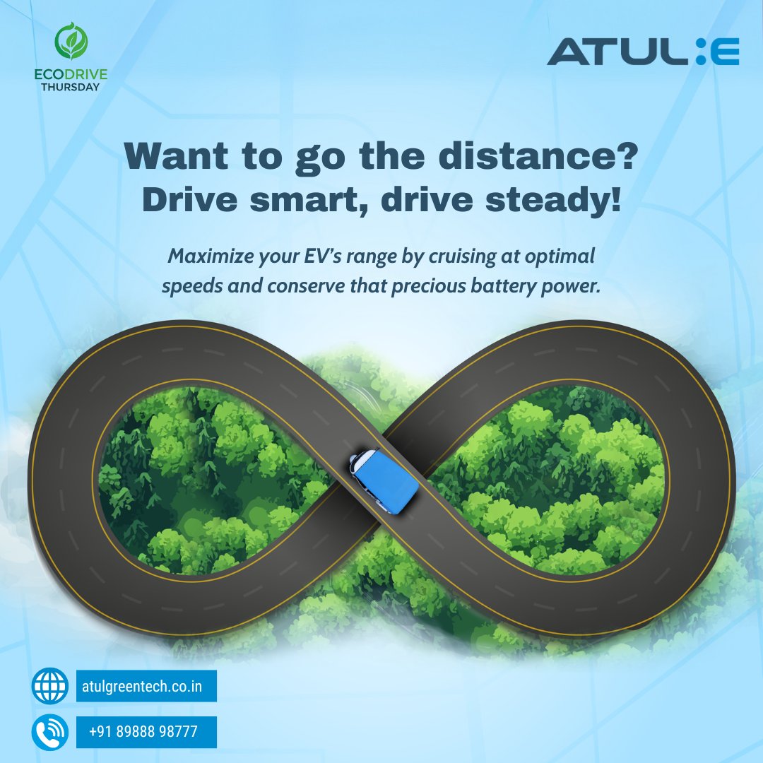 AtulGreentech's tweet photo. Did you know driving at moderate speeds keeps your EV battery happy and extends your range? Avoid rapid acceleration and hard braking for a smoother, more efficient ride.
#AtulGreentech #AtulEV #Eauto #GreenMobility #Sustainability #EcodriveThursday https://t.co/lr9B3SIl8h