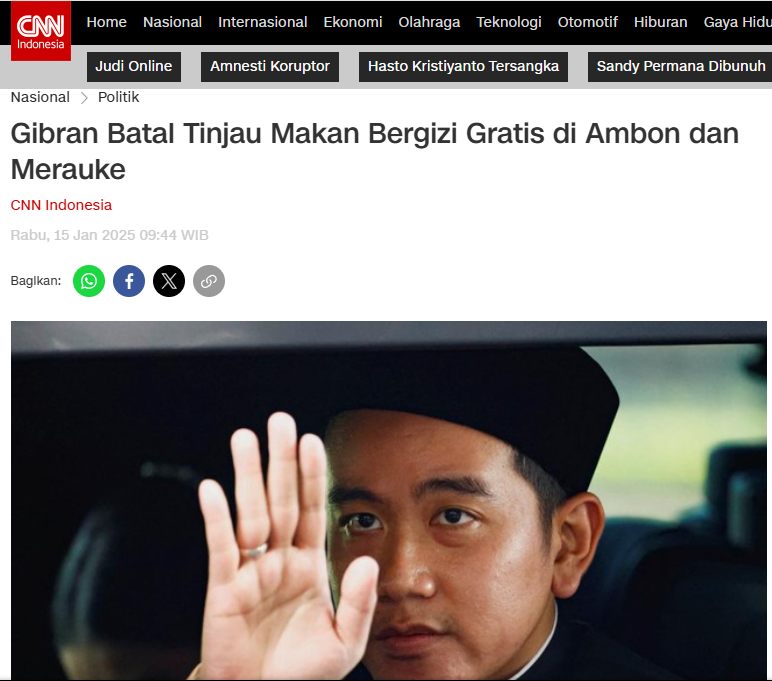 MurtadhaOne1's tweet photo. ADA APA DENGAN GIBRAN?

Tahun 2025 sudah berjalan 16 hari
Wapres belum kelihatan muncul di publik

PER detik ini:
Di situs resminya berita paling akhir diunggah 30 Desember

Di channel YT resminya video terakhir diunggah 27 Desember

Sekarang agenda kunjungan ke Ambon dan Papua juga batal