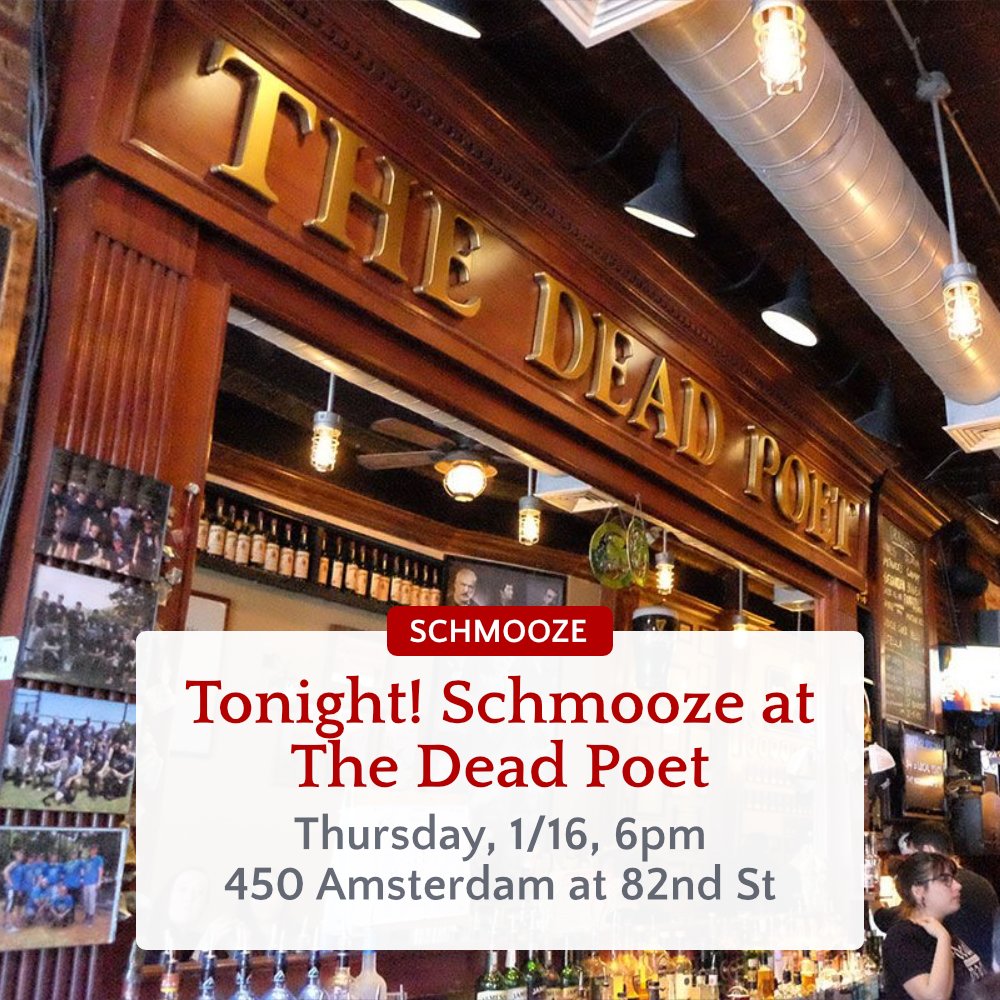 Our first Schmooze of the year is tonight at The Dead Poet! Join fellow alums for drinks and banter at this UWS institution with a broad drink menu and literary-themed cocktails. Outside food is permitted!

Thursday, 1/16, 6pm
450 Amsterdam Ave at 82nd St

connect.vassar.edu/VCNY_SchmoozeD…