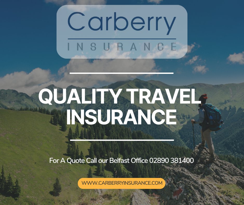Have you booked your 2025 Summer Holiday yet? Call our Belfast Office for a Competitive Travel Insurance Quote..

02890 381400 | carberryinsurance.com