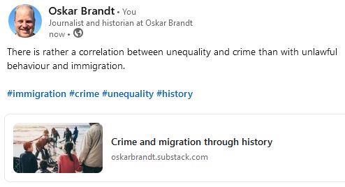 OskarBrandt6's tweet photo. There is rather a correlation between unequality and crime than with unlawful behaviour and immigration.
#immigration #crime #unequality #History
@DruKerstin @holm_dr @hassejonsson51
https://t.co/k4cuS6hTXH https://t.co/VgPFvBItjh