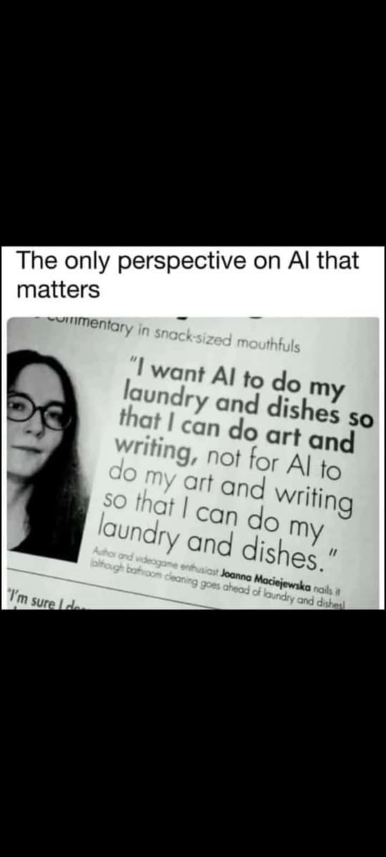 She could have thought of more strategic things like coming up with new concepts, bringing her creativity game on, new designs, stories she wants to write. 
This AI thing is just a tool. How far it takes us depends on how far our minds stretches us. And how ambitiously we use it.