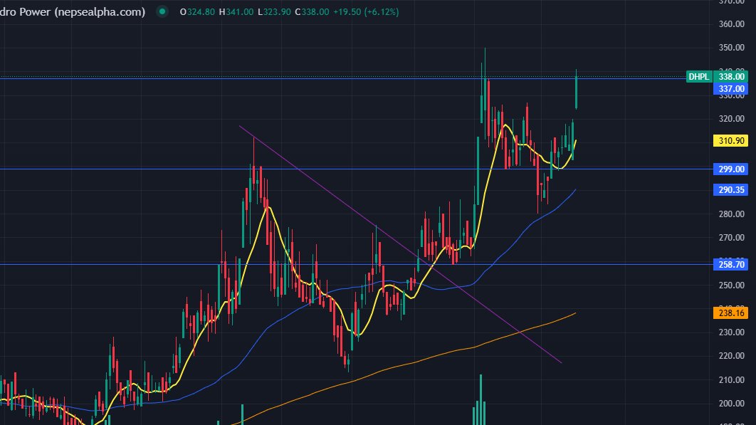 NepseStock's tweet image. 337 above ko closing chahinchha breakout huna. 350 above bhayo bhane strong move expect garna sakinchha. #DHPL