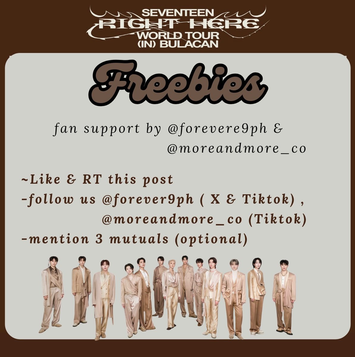 Forever9PH's tweet photo. help RT

freebies fan support by:
@Forever9ph &amp; @ moreandmore_co (tiktok)

💎 SEVENTEEN HEALING OIL 
💎SEVENTEEN HERBAL PATCH 
💎WOOVICKS RUB

~Like &amp; RT this post
-mbf us
-mention mutuals (optional)

-see photos for details

#SEVENTEEN_RIGHT_HERE_IN_BULACAN https://t.co/gT2IAjSyr2