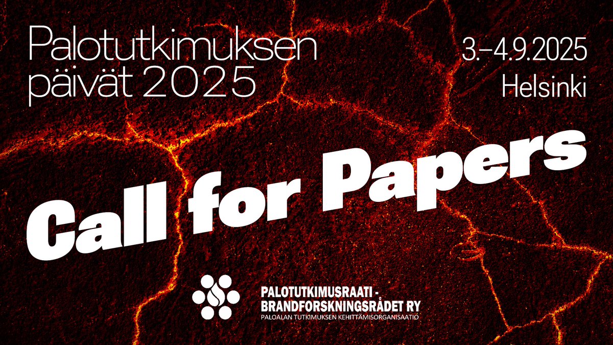 SPEK_ry's tweet photo. 📢 Esitelmäkutsu Palotutkimuksen päiville!

Palotutkimuksen päivät järjestetään Helsingissä 3.–4.9.2025.

Tilaisuuteen valitaan noin 15 esitystä paloturvallisuuden eri osa-alueilta. Lähetä tiivistelmä viimeistään 2.3.

👉 Lisätietoa: https://t.co/8rij6hwDfJ

#paloturvallisuus https://t.co/Nv8iAIt3j6
