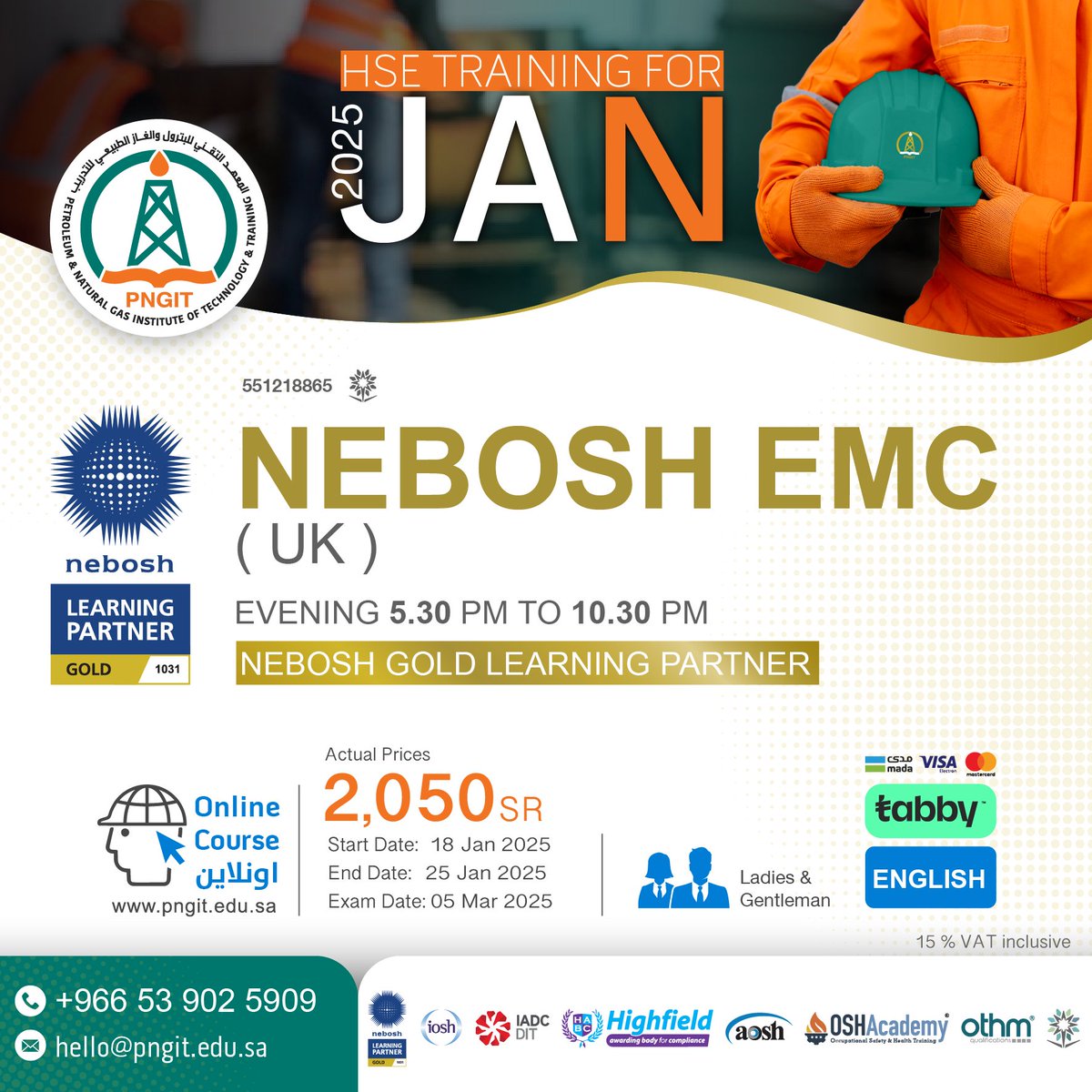 PngitSaudi's tweet photo. 🌟 هل تبحث عن شهادة دولية في إدارة البيئة؟

انضم الآن إلى دورة NEBOSH EMC في إدارة البيئة المقدمة من معهد التقني للبترول والغاز الطبيعي (PNGIT).

🌍 عزز خبراتك واحصل على مؤهل دولي معتمد يعزز فرصك في سوق العمل ويمنحك الأدوات اللازمة لإحداث تأثير إيجابي في مجال البيئة!

📍 المكان: PNGIT
🔗 https://t.co/olGsQ5HPoA
سارع بالتسجيل الآن ولا تفوت هذه الفرصة المميزة!

#NEBOSH #PNGIT #شهادة_دولية #إدارة_البيئة #تدريب_احترافي #الاستدامة #تطوير_المهارات #التعليم_التقني