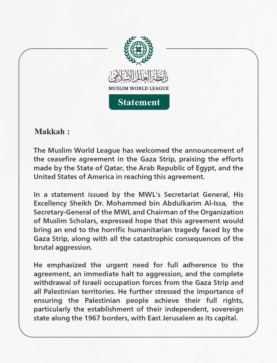 MWLOrg_en's tweet photo. Statement from the #MuslimWorldLeague: https://t.co/KxsZpl7mxf