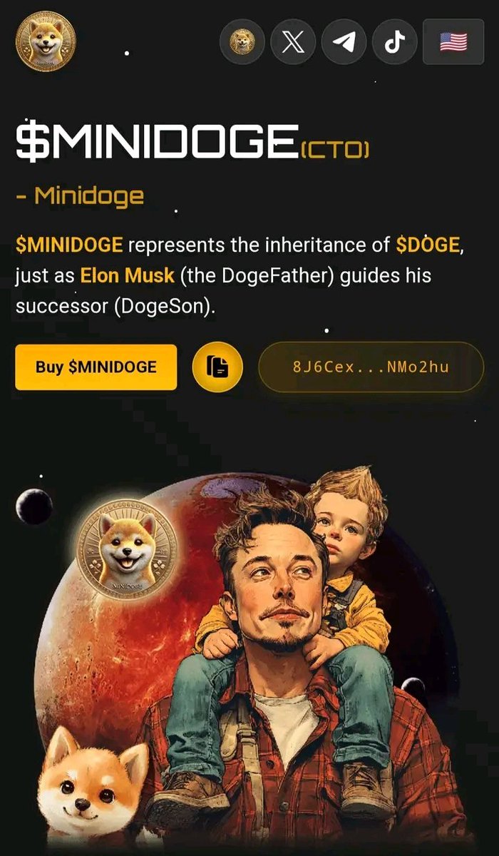 Ololade_OllyPro's tweet photo. 🔥New exclusive project by( Elon_Musk)🔥Join fast before viral this project🔥 

https://t.co/C1vIh9wa2b

$MINIDOGE = AI + MEME + SocialFi, join #Minidoge 

🚀 🔥So, don't miss the great opportunity🔥 Join fast as soon as possible🔥 https://t.co/ODTk7itu3g