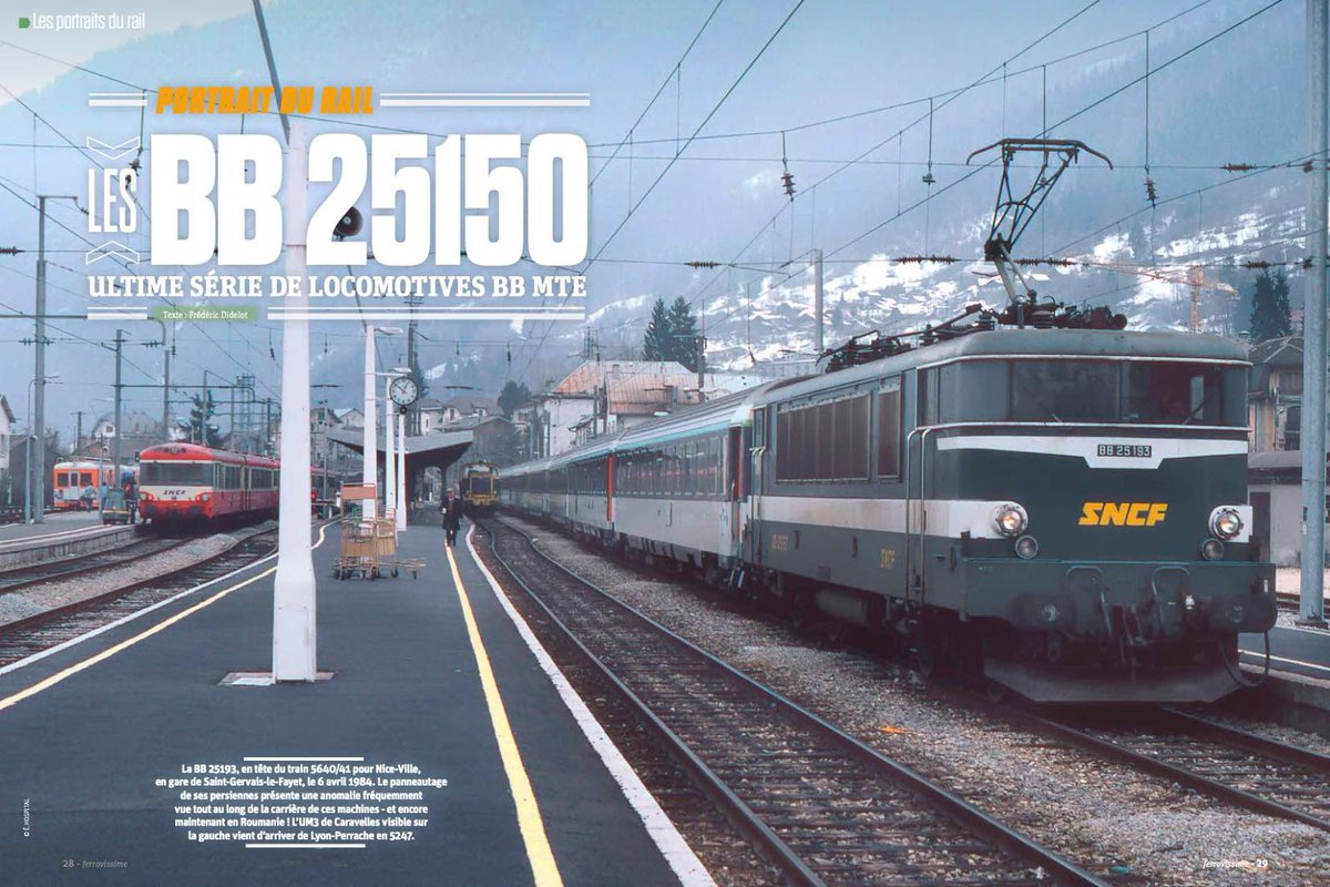 CheminsdeFerTC's tweet photo. A =>#SaintGervaislesBainsLeFayet (74) en 04-84, une =>#BB25100 en tête d'un convoi vers Nice tandis qu'une UM3 d'=>#EAD =>#X4500 arrive de Perrache. Correspondance par =>#Z600 du =>#MontBlancExpress vers Chamonix.
📷inconnu, de Ferrovissime 105 du 04-20 : https://t.co/izMynSvvGF https://t.co/8HwMNEYRqD