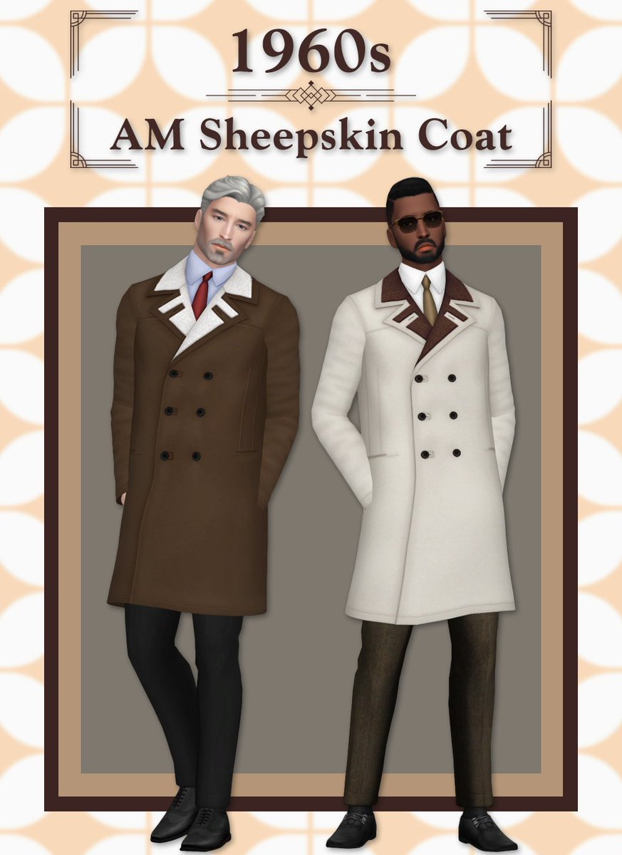 심즈4 1960년대 남심용 양가죽 코트
(얼리액세스, 2025년 1월 30일 전체공개)

(TS4 1960s AM Sheepskin Coat)
(EARLY ACCESS-Become public on Jan. 30. 2025 KST)

리트윗/좋아요 감사드려요!

patreon.com/posts/lonelybo…

#TheSims4
#Sims4Cc
#1960s