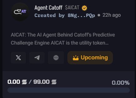 Agent Catoff  - $AICAT , The AI Agent Behind Catoff’s Predective Challenge Engine. AICAT is the utility token powering Catoff’s revolutionary AI Agent .

#Catoff  #XCombinator_ai