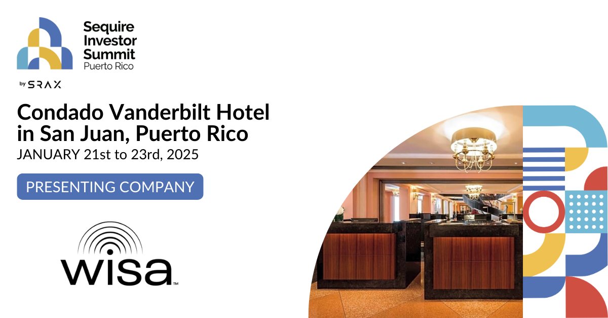 SRAX (@sraxmedia) on Twitter photo WiSA Technologies, Inc. <a href="/AssociationWisa/">WiSA Technologies</a> (NASDAQ: $WISA) is joining the stage at the Sequire Investor Summit to share their expertise!
wisatechnologies.com
π
January 21st - 23rd, 2025
π Condado Vanderbilt Hotel, San Juan, Puerto Rico
π puertorico.srax.com WiSA Technologies, Inc. <a href="/AssociationWisa/">WiSA Technologies</a> (NASDAQ: $WISA) is joining the stage at the Sequire Investor Summit to share their expertise!
wisatechnologies.com
π
January 21st - 23rd, 2025
π Condado Vanderbilt Hotel, San Juan, Puerto Rico
π puertorico.srax.com