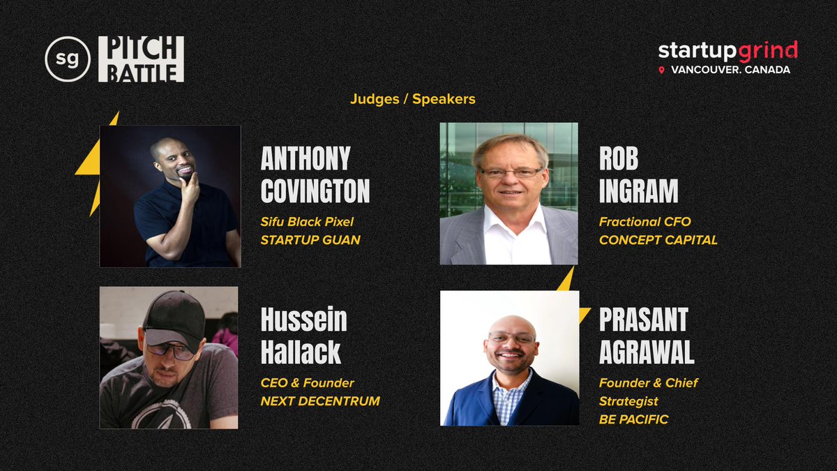 Super excited to hear the local startup battle pitches &amp; priceless feedback from our esteemed judges. Do you have what it takes to take home all the glory?  

Join us 👉  tinyurl.com/2u7vc5s8

<a href="/StartupGrind/">Startup Grind</a> <a href="/StartupGrindVan/">Startup Grind Vancouver</a>  #Pitching #SiliconValley  #Vancouver