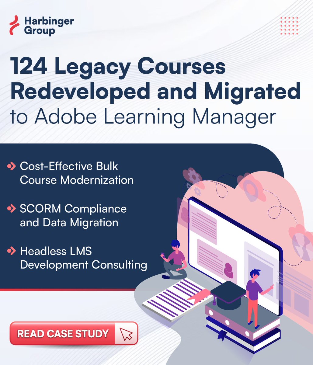 Harbinger_Grp's tweet image. #CourseMigration Harbinger redeveloped non-SCORM legacy courses in Adobe Captivate and migrated them to Adobe Learning Manager. We helped achieve SCORM compliance and enable personalized learning experience. Read the success story to learn more: buff.ly/3Wh74LO