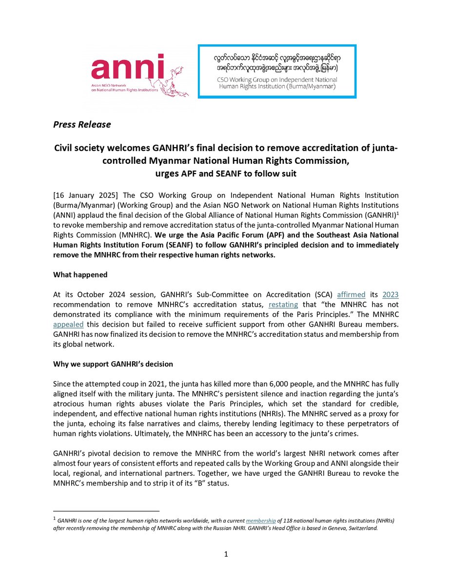 CSO Working Group on NHRI Burma (Myanmar) tweet media