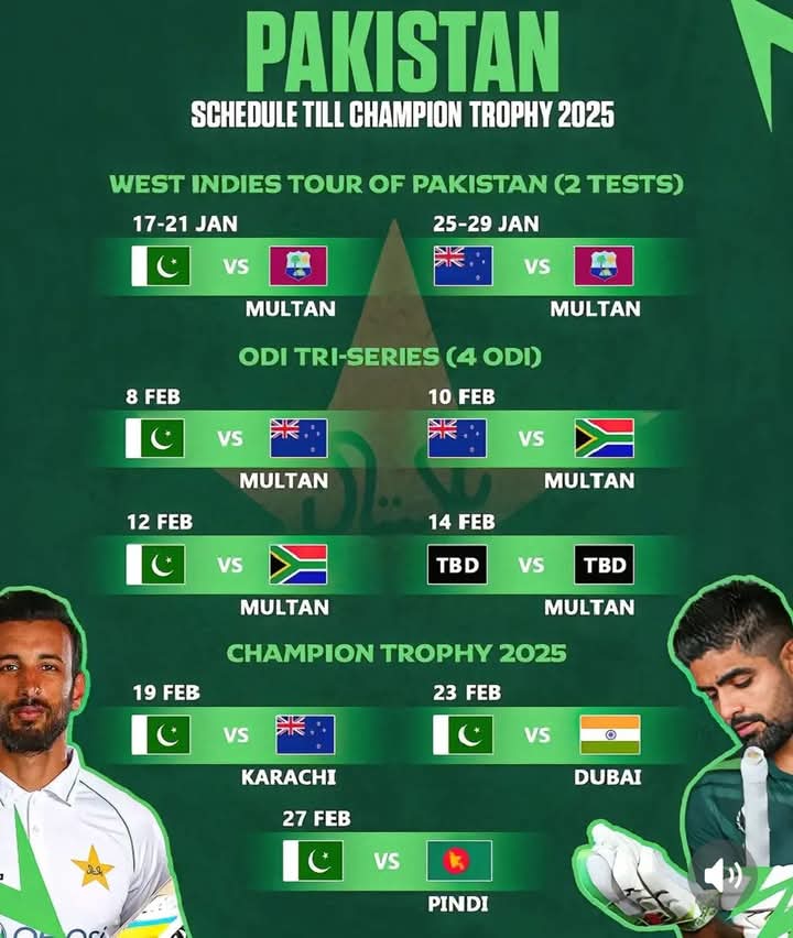 Pakistan Schedule Till Champion Trophy 2025 🌺🌺🌺