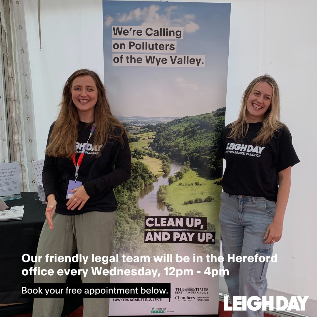 🌊 Worried about River Wye pollution? Communities of the River Wye are taking legal action, and you can help! Visit our Hereford office on Wednesdays 12 pm – 4 pm to find out how you can help. 

🔗 Book your free appointment here: leighday.co.uk/forms/river-wy…

#SaveTheWye #RiverWye