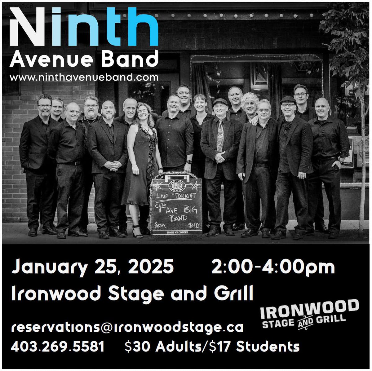Look who is back at the <a href="/IronwoodStage/">Ironwood Stage</a> #January25! Swinging like no other: come join the #NinthAvenueBand ,with me on #vocals, for our #famous #saturday #bigbandbrunch 2:00-4:00pm!
$30 ADULTS/$17 STUDENTS
Call (403)269-5581 or email reservations@ironwoodstage.ca