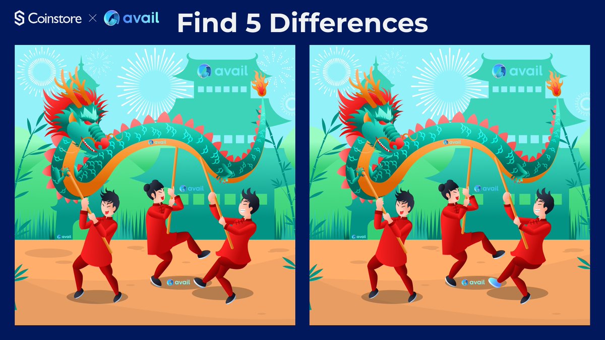 🐉🧧  Celebrate Chinese New Year with Coinstore x Avail and WIN from a total of $500 USDT worth of $AVAIL  🧧🐉

🧐Spot the 5 differences in this festive challenge and claim your share of prosperity!

📢 To participate:
🔹 Like &amp; Retweet this post
🔹 Follow <a href="/CoinstoreExc/">Coinstore</a> and