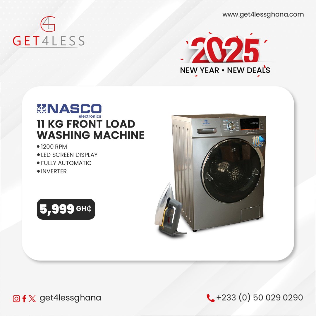 Get4lessGhana's tweet image. Make laundry day effortless with our range of top-tier washing machines!✨Choose from trusted brands like ZARA, TCL, NASCO, and SAMSUNG, offering capacities
from 6KG to 10KG, front load, and full automation.
#Get4LessGhana #Frontload #fullautomatic #washingmachine