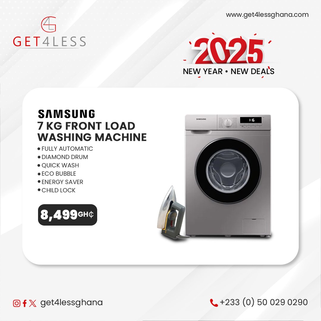 Get4lessGhana's tweet image. Make laundry day effortless with our range of top-tier washing machines!✨Choose from trusted brands like ZARA, TCL, NASCO, and SAMSUNG, offering capacities
from 6KG to 10KG, front load, and full automation.
#Get4LessGhana #Frontload #fullautomatic #washingmachine