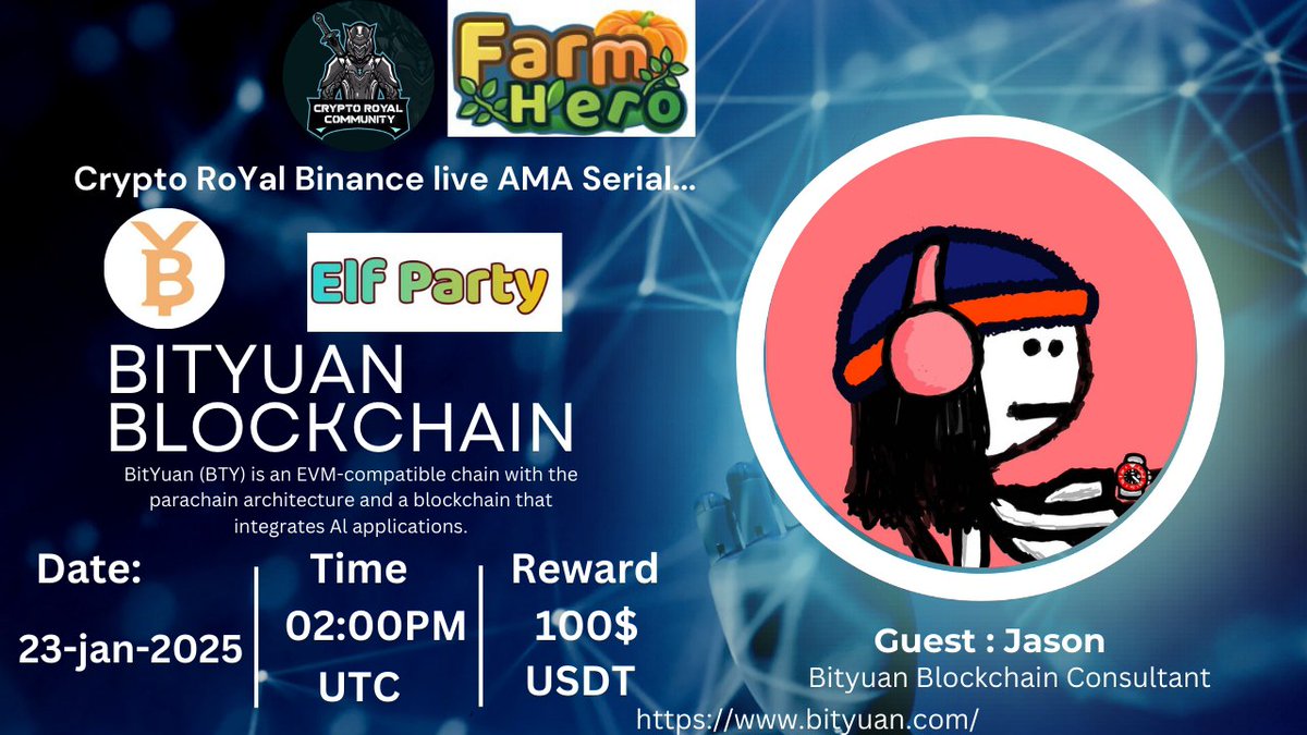 Crypto_Royal_Co's tweet photo. Crypto royal To Announce AMA with @Bityuanofficial
๐ธ Binance Live AMA๐ธ
โฐ Date & Time: 23rd January 2025 AT 2PM UTC
๐ฐRewards Pool: $100 USDT
๐ Venue: https://t.co/xYuHWw2wIg
ใฝ๏ธRules:
1โฃ Follow : @Bityuanofficial
2โฃ Like & RT
3โฃ Comment Questions
#CryptoRoyal #Bityuanblockchain $BTY