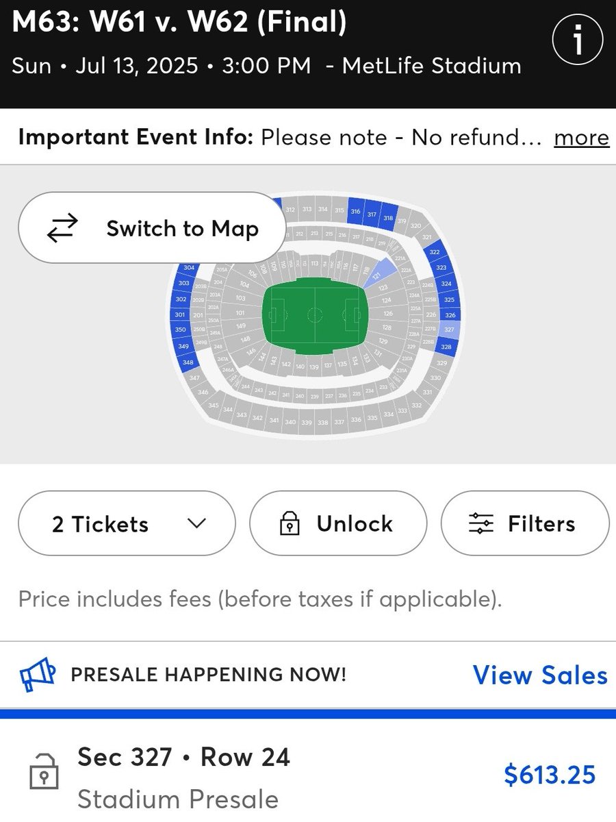 FansEvents_com's tweet photo. Tickets for the 2025 FIFA Club World Cup knockout stage will be available to all users on Ticketmaster starting at 10 AM on January 16, with no presale code required. During the presale phase two days earlier, tickets for the uppermost stands were priced as low as $300. Currently, presale tickets are priced at $613. You can log in at 10 AM sharp; new sections may open, and you might find lower-priced tickets.
#2025clubworldcup #FIFA