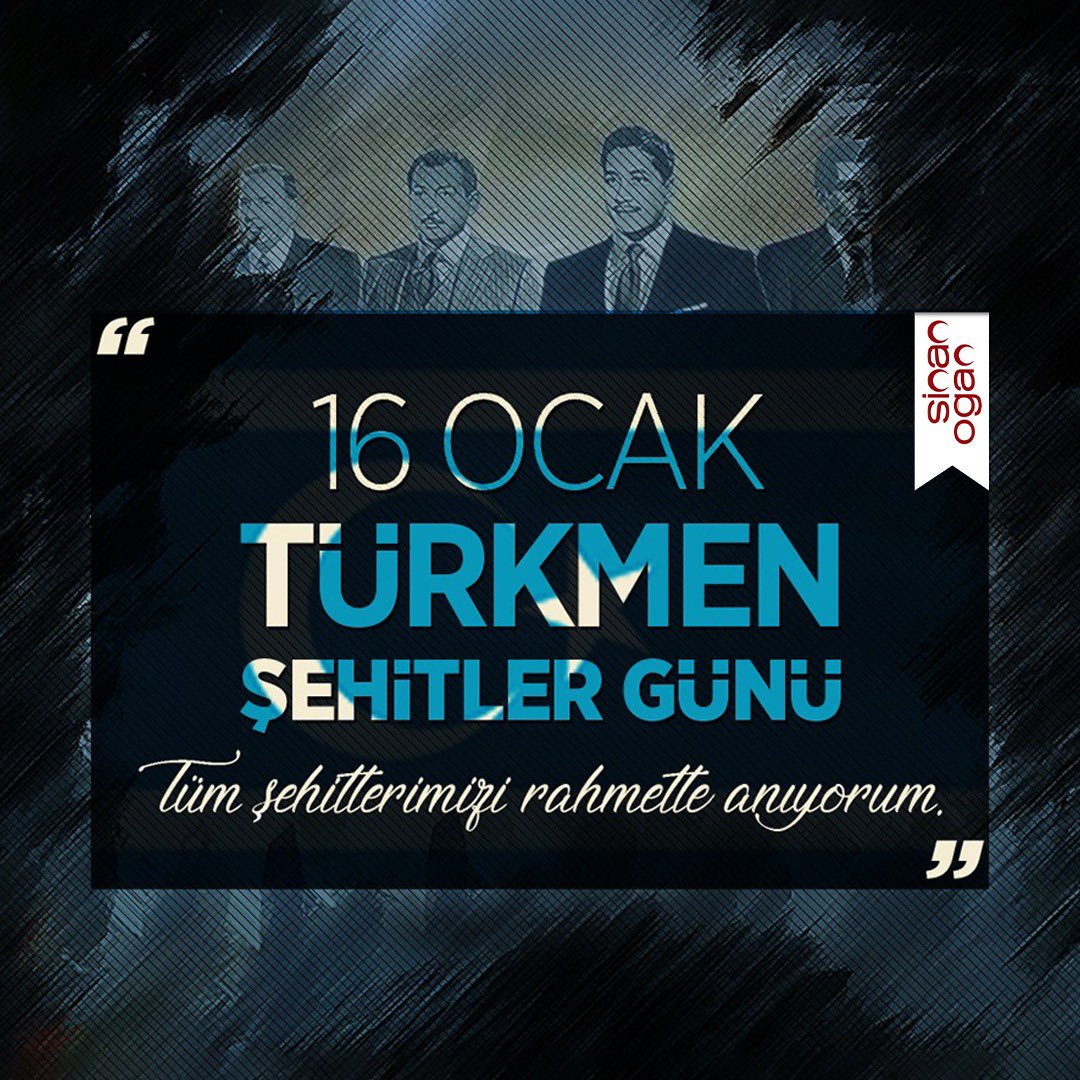 16 Ocak Türkmen Şehitleri Günü'nde şehitlerimizi saygıyla anıyor; Telafer, Kerkük, Altınköprü, Tazehurmatu, Erbil, Mendeli ve daha nice Türkmen toprağında şehit düşen Türkmen kardeşlerimize Allah'tan rahmet diliyoruz.

#TürkmenŞehitleriGünü