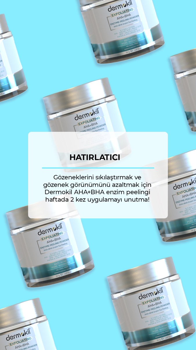 dermokil's tweet photo. Sıkı gözenekler ve eşit cilt renk tonu için haftada 2 kez Dermokil AHA+BHA Enzim peeling kullan🥰

 #dermokil #kildengelengüzellik #ciltbakımı https://t.co/9mddH7UvfC