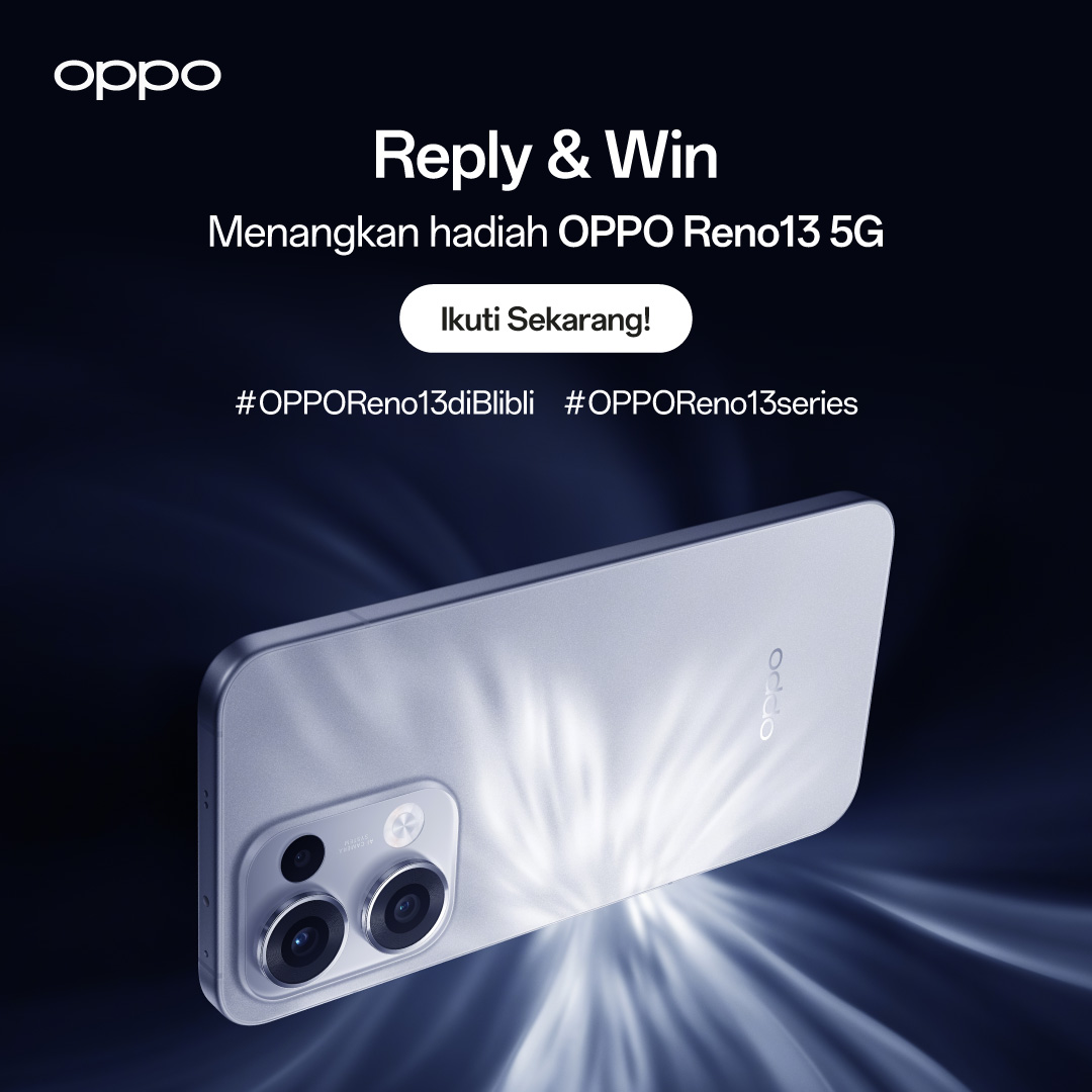 bliblidotcom's tweet photo. 📣 GIVEAWAY TIME!📣

Mau #BliMinBeliin OPPO Reno13 5G buat 1 PEMENANG ✨ 𝑔𝑟𝑎𝑡𝑖𝑠✨? Cuss👇🥳

1. FOLLOW @bliblidotcom &  @OPPOIndonesia  
2. RT & LIKE postingan ini
3. REPLY: "#OPPOReno13diBlibli #OPPOReno13Series" sebanyak-banyaknya
4. Pemenang dipilih secara acak.