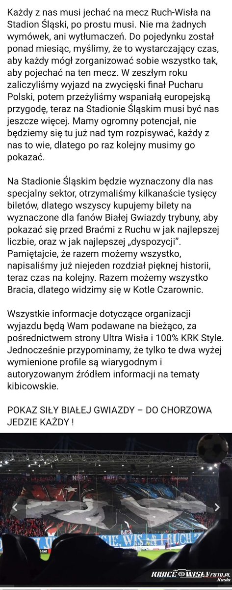 Wychowany_na_X's tweet photo. ⚠️ KOMUNIKAT ULTRA WISŁA ⚠️ https://t.co/BU6rswPtxp